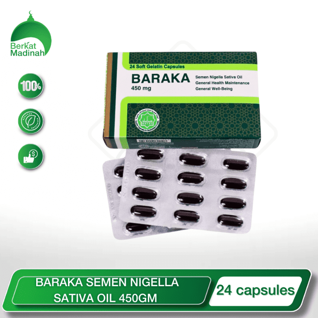 Unlock the unparalleled benefits of pure Semen Nigella Sativa (Black Seed) Oil with BARAKA's premium offering. Renowned for its exceptional therapeutic properties