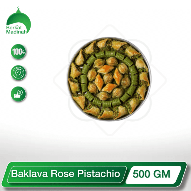 Indulge in the exquisite fusion of rose and pistachio with our Baklava Rose Pistachio