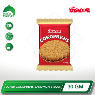 Indulge in a bite-sized chocolate treat with the ULKER COKOPRENS SANDWICH BISCUIT 30 GM. These delectable biscuits feature a crisp